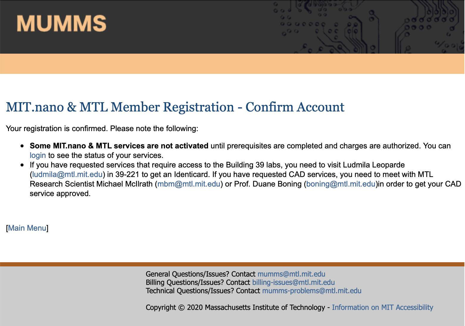 MUMMS registration created