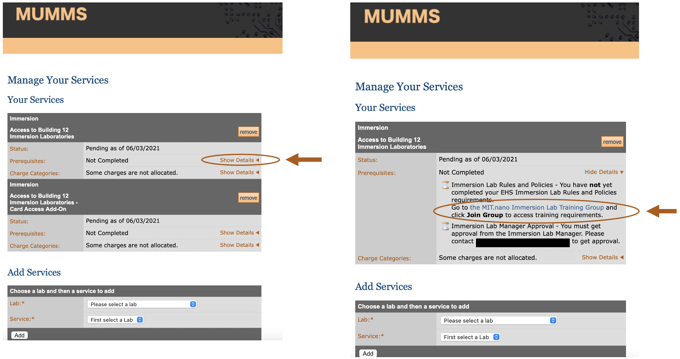 Show prerequisites in MUMMS