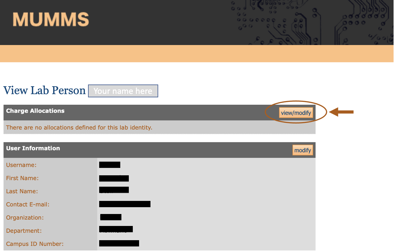 MUMMS view/modify cost allocations