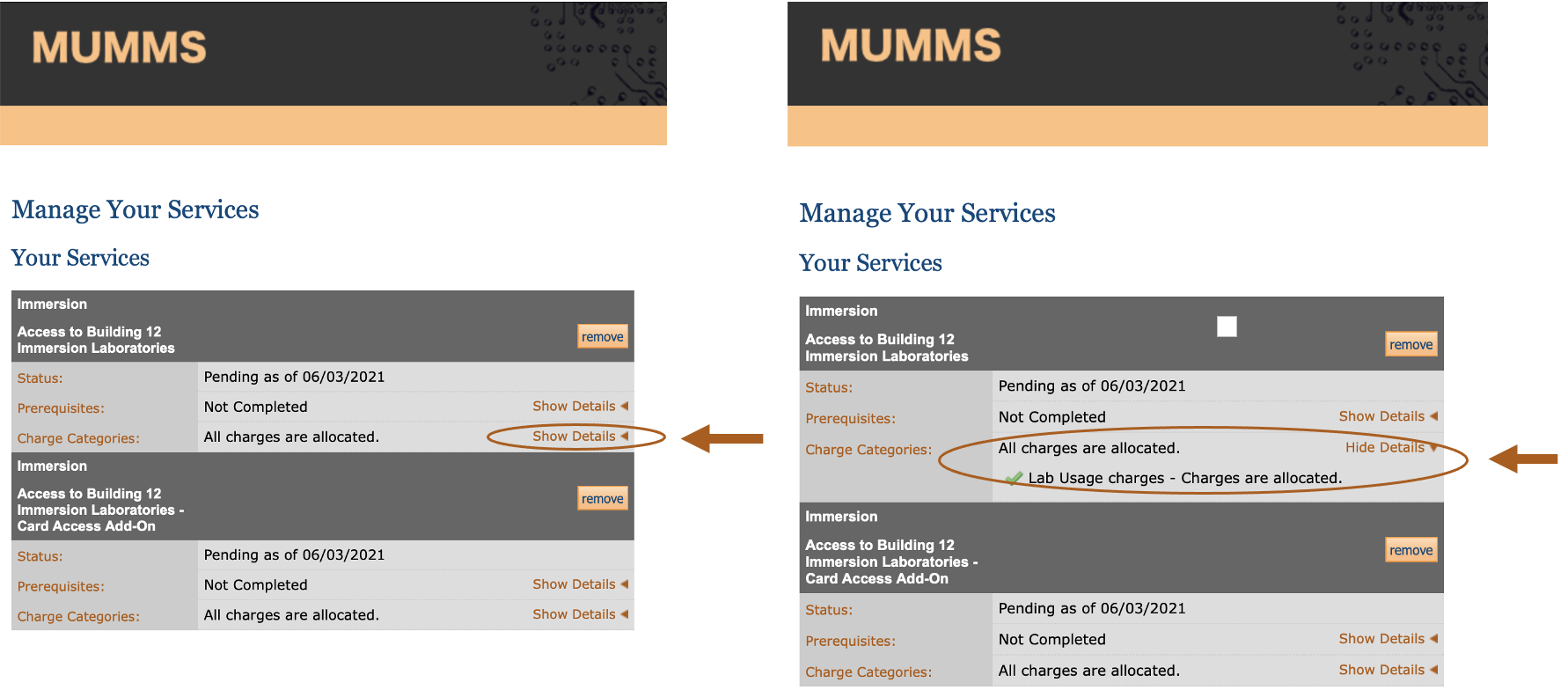 MUMMS Charge Categories